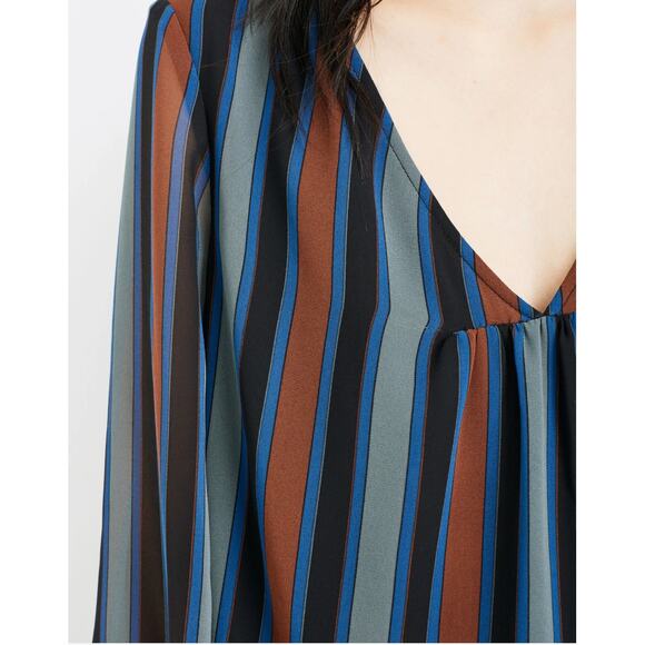 Madewell Sheer-Sleeve Top in Academy Stripe Color Winter Architect Green sz. XXS - Picture 11 of 11